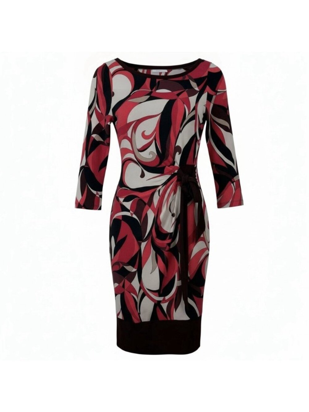 New York & Company Midi Shift Dress Size XS Red Black Retro Art Belted Tie Sash